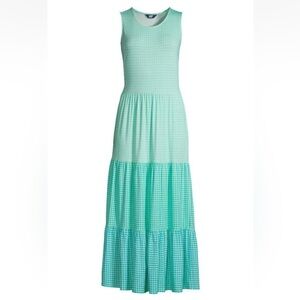 LANDS' END Size Medium Petite Sleeveless Tiered Maxi Dress Sleeveless Stretch
